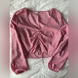 Amuse Society Pink Daisy Longsleeve Blouse